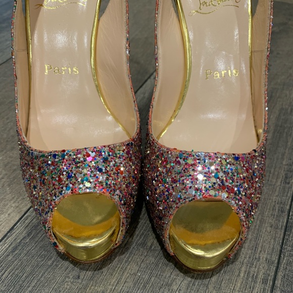 Christian Louboutin gold glitter no prive heels - Picture 4 of 8